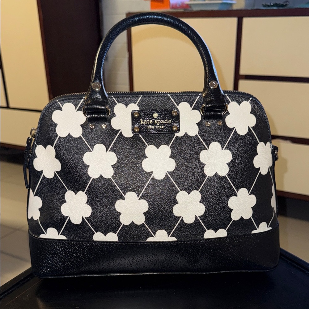 kate spade Black and White Floral Dome Satchel with Top Handles